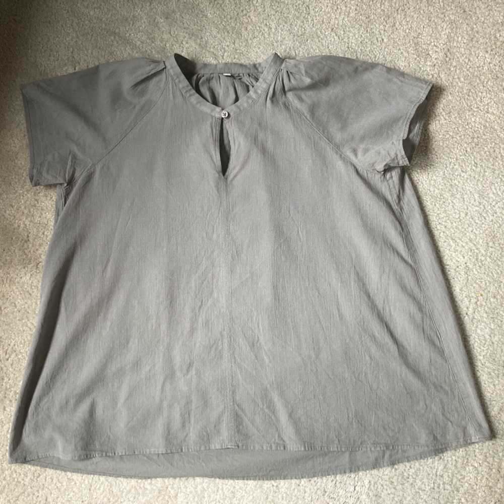 Muji Women's Sage Green/Gray Cotton Gauze Peasant Blouse Small